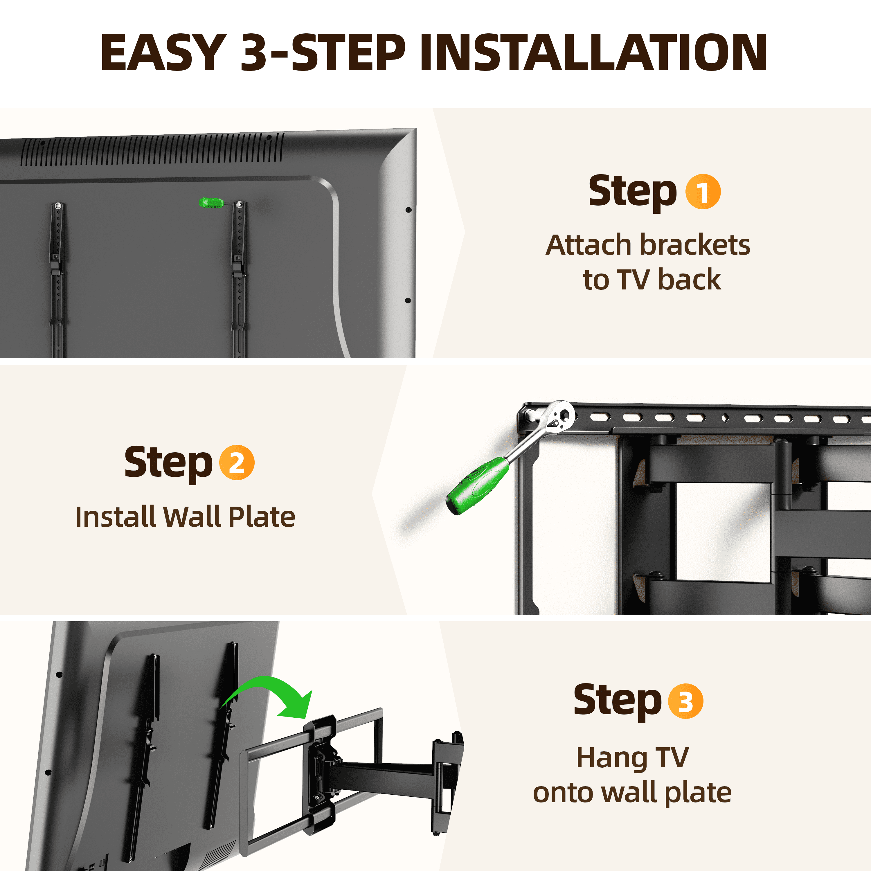 USX MOUNT Dual Arm Full Motion TV Wall Mount Bracket for 42-120 inch TVs, Holds up to 220 lbs, Tilt/Swivel Function, Max VESA 900x600, Fits 12/16/24 inch Studs