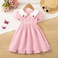 thumbnail image 2 of newwalpole Girls Summer Casual Embroidery Smocked Dresses Kid Child Elegant Plaid Family Party Smock Clothes Pink for Size 4-5 Years, 2 of 9