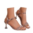 thumbnail image 3 of Fiaer Women's Rhinestone Shiny High Heels Backless Open Toe Summer Sandals for Party Club Prom Gold 9, 3 of 9