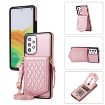 Nalacover Back Mirror Flip Case for Samsung A53 5G, Wallet Case Crossbody PU Leather with Card Holder Kickstand Phone Case Detachable Shoulder Strap Handbag for Samsung Galaxy A53 5G, Rosegold