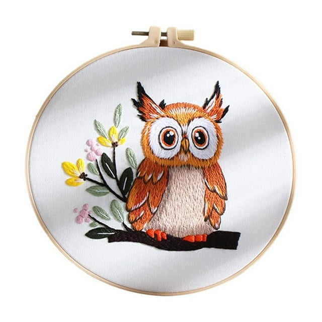 RONSHIN Owl Embroidery Kit For Beginners, Animal Stamped Pre Printed Embroidery Kits, Starter Needlepoint Kits With Instructions Clothes Hoops Threads Needles