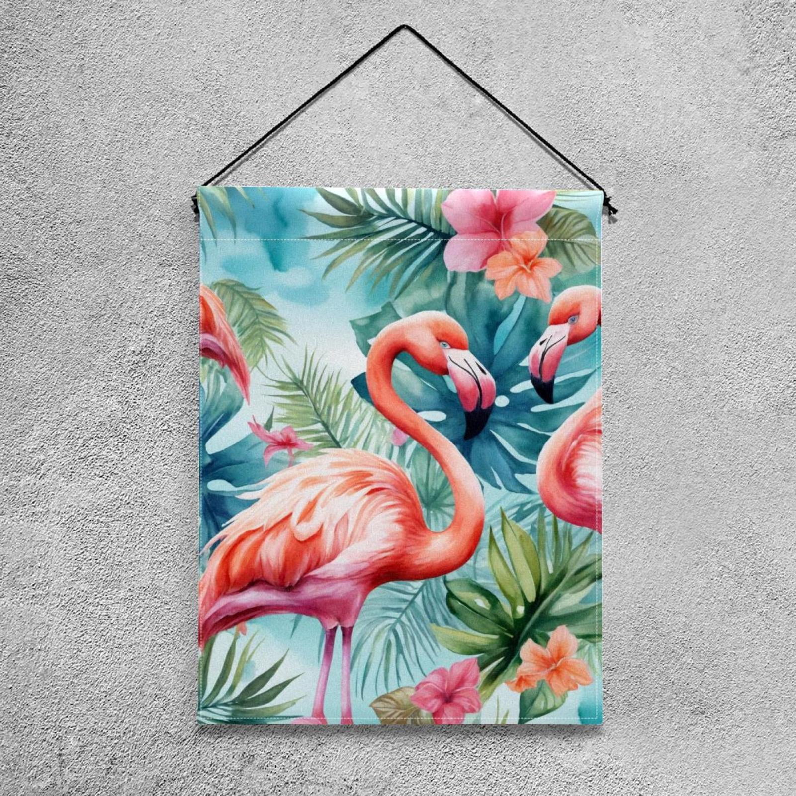 Flamingo Watercolor Tropical Pattern Double Sided Garden Flag Decorative Weather Resistant Yard Flag, Large DIY Vertical Flag for Farmhouse Patio Lawn, 28x40 Inch