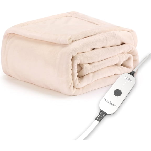 Sunbeam Royal Posh Ribbed Champagne Heated Personal Throw Blanket Adjustable