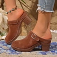 thumbnail image 6 of HomeDM Platform Chunky Clogs for Women Low Block Heels Closed Toe Slip-on Sandals Summer Vacation Slide Mules, Brown Size 7.5, 6 of 10