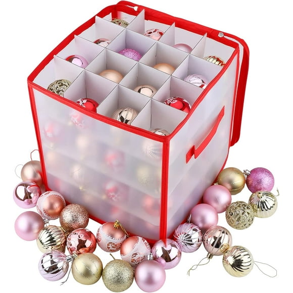 Ornement Décoratif de Rangement, Fermeture Protectrice Éloigne la Poussière, Espace Ajustable pour s'Adapter à Toute Décoration, Poignées Portables pour Mouvement Pratique, 64 Compartiments de Bonheur Yuletide