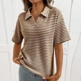 thumbnail image 4 of Ruimatai Women's Casual Striped Short Sleeve Blouse Turndown Collar Fashion Tops Soft Comfortable Elegant Summer Shirt, 4 of 7