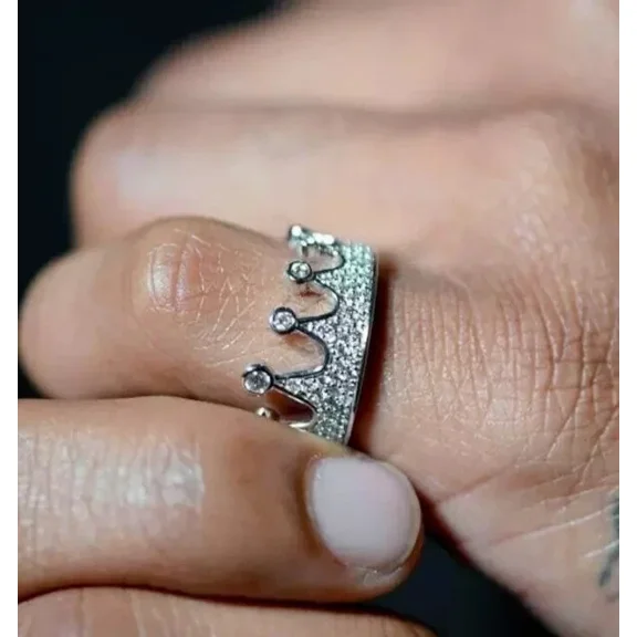 2Ct Round Cut Lab Created Diamond Crown Men's Ring 14K White Gold Plated Silver