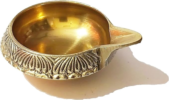 PARIJAT HANDICRAFT Handmade Indian puja Golden Oil lamp for Diwali Pooja Article akhand Diya for Pooja Purpose