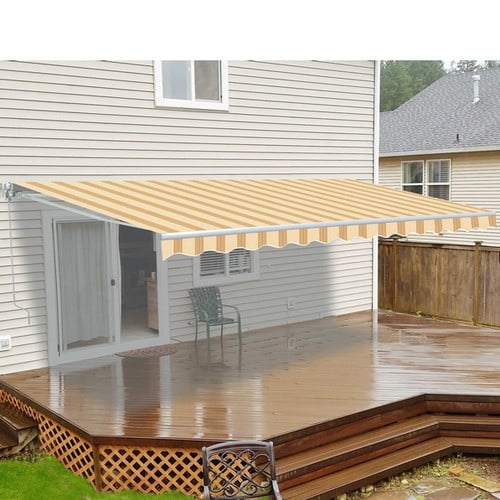 ALEKO 12'x10' Retractable Patio Awning, Multi Striped Yellow Color
