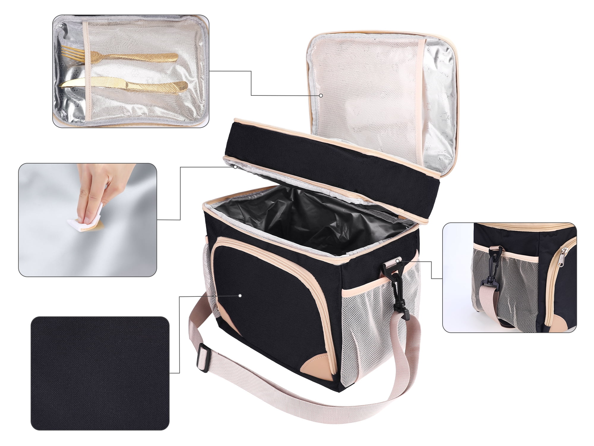Unique Bargains Reusable Lunch Bag Insulated Lunch Bag Leakproof Lunch Box Black