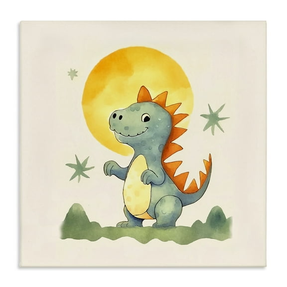 Stupell Industries Dino Under Moonlight Animals Painting Wrapped Canvas Art Print Wall Art, 17 x 17