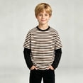 thumbnail image 4 of NEBWOAK Boys Striped Long Sleeve Top, Fake Two-Piece Contrast Sleeve Crewneck Sports Tee for Fall,Khaki, Size 12, 4 of 8