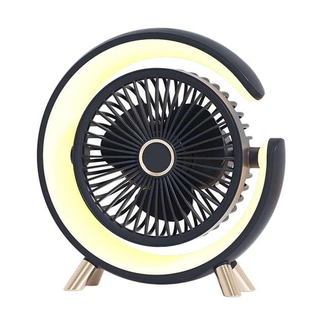 Dark Blue Led Light Desktop Fan Silent Five Wind Levels Built In Aromatherapy Usb Rechargeable 5V 5W 8.1X8.3X2.4 Inch Low Noise Compact For Home Office Lightweight