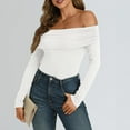 thumbnail image 5 of HNMKIU Women 2025 Fashion Clothes Long Sleeve Shirts Off Shoulder Tops Going Out Crop Slim Fitted Fall Outfits White,S, 5 of 7