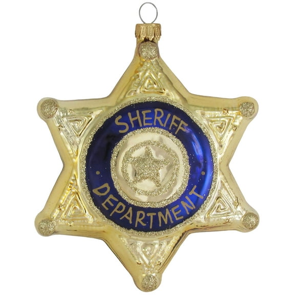5 inch Glass Figural Sheriffs Badge Keepsake Christmas Ornament by Christmas by Krebs