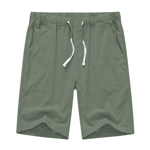 Tyhengta Men's Casual Cotton Shorts Drawstring Lightweight Summer Beach Shorts Jogger Gym Pockets Army green L