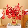 thumbnail image 3 of Riguas Lucky Bag Ornament Chinese Style Fu Character Red Berries Bouquet Flat Bottom Bring Luck Fortune Resin Crafts Copper Cash Money Drawstring Bag Decoration for Living Room, 3 of 8