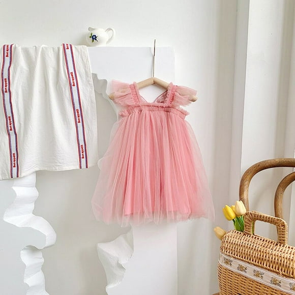 Ailes de papillon robes d'été pour filles enfants anniversaire princesse robe en Tulle enfants vacances plage vêtements décontractés Vestidos 0-7Y