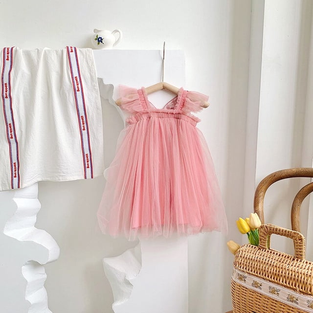 Alas de mariposa Vestidos de verano para niñas Niños Cumpleaños Princesa Vestido de tul Niños Vacaciones Playa Ropa casual Vestidos 0-7Y80 (12-18M) Gao Jinjia LED