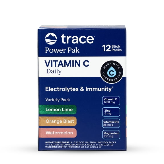 Trace Minerals Power Pak Daily Vitamin C Variety Pack, Lemon Lime, Orange Blast and Watermelon, 1200mg Per Serving