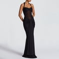 thumbnail image 2 of JGGSPWM Women's Halter Neck Ruched Bodycon Party Evening Gown Maxi Dress Elegant Fashion Mesh Panel Dress with Backless Black S, 2 of 5