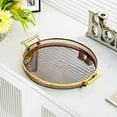 thumbnail image 4 of Plastic Serving Tray Platters High Capacity Cup Storage Organizer Desktop Tea Tray Durable Water Resistant Surface for Dining Room Fruit Snack Serving, UKHBMC | Brown, 4 of 9