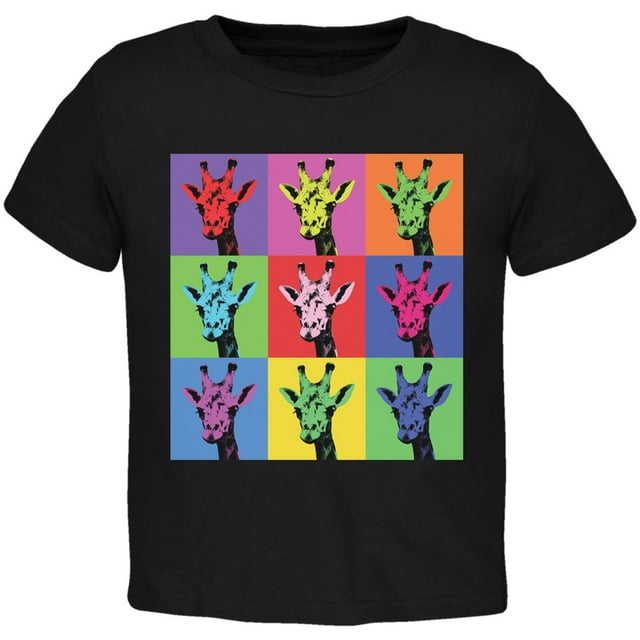 Girafes Pop Art Carrés Répétitifs T-Shirt Noir pour Tout-Petits