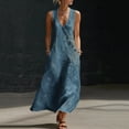 thumbnail image 2 of Ecqkame Summer Dresses for Women V Neck Sleeveless Print Casual Long Dress Flowy Lightweight Vacation Boho Dresses with Pockets Blue S, 2 of 8