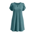 thumbnail image 6 of ZQUUVOU Sundresses for Women Solid Crewneck Short Sleeve Ruched T-shirt Dress Casual Loose Beach Vacation Mini Dress Dark Blue, 6 of 6
