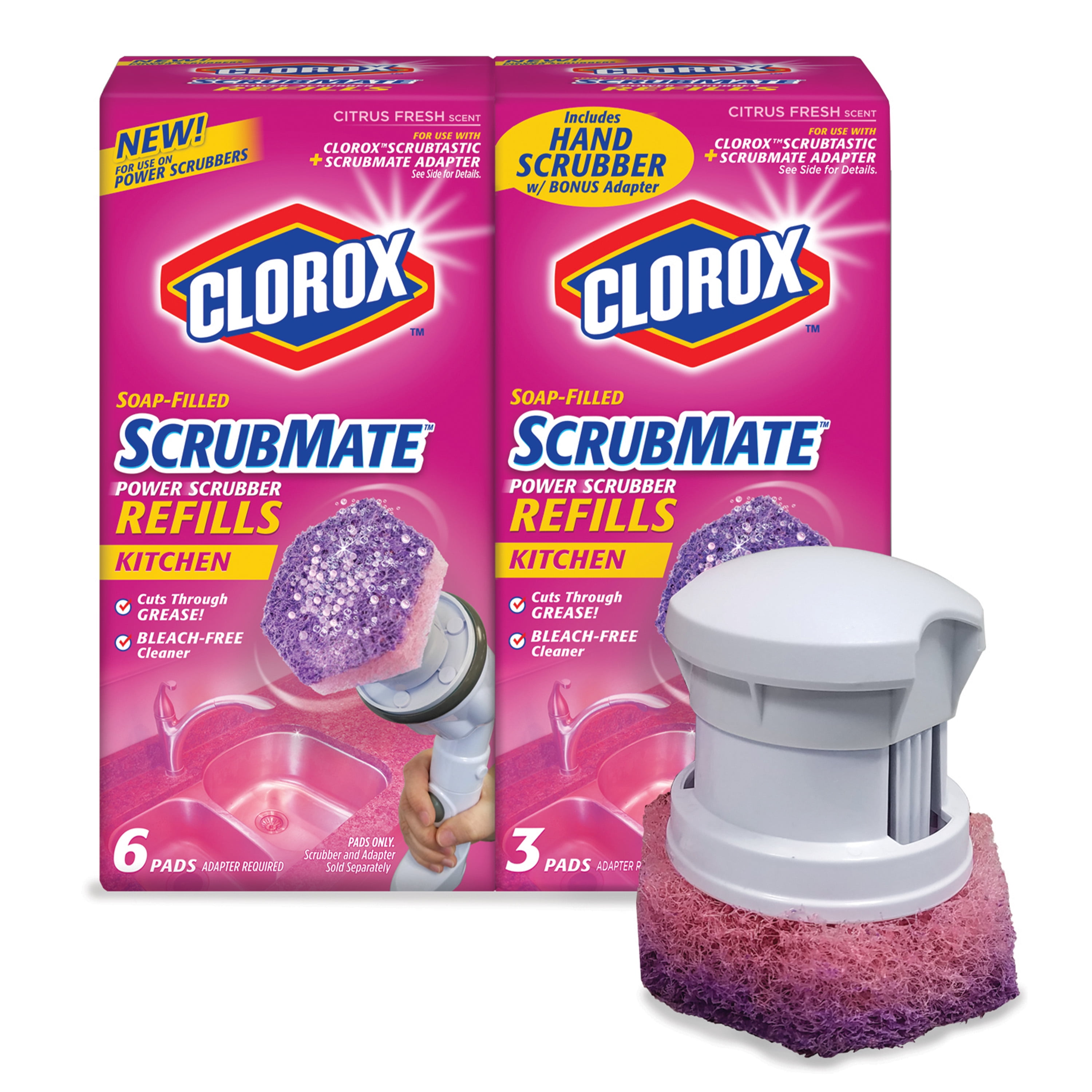 Clorox ScrubMate Handheld Kitchen Scrubber Combo Pack; Includes 9 Refill Pads