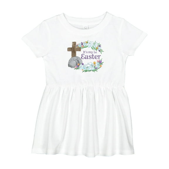 Inktastic It's My 1st Easter with Cross and Flowers Girls Baby Dress