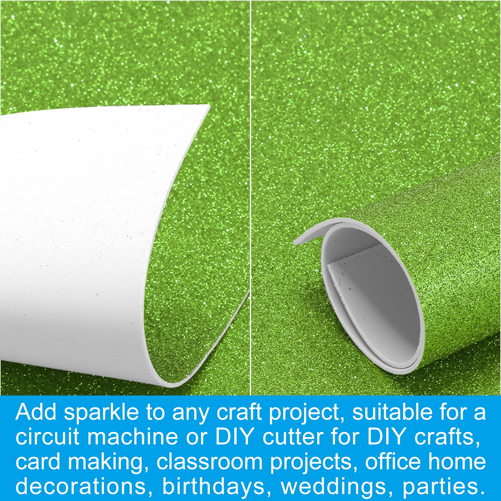 Uxcell 2mm(1/10") Thick Adhesive Glitter Foam Sheet 16x24inch(40x60cm) Light Green, EVA Shiny Foam Board for Craft, 6 Pcs