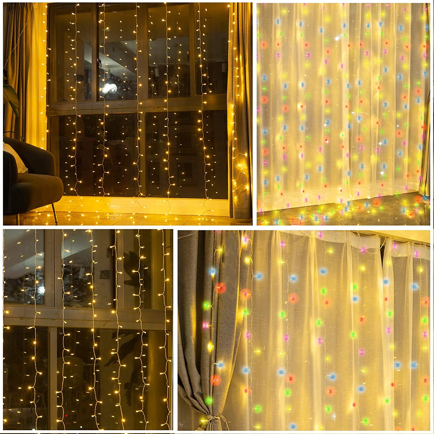 Color changing LED Curtain String lights Plug in,Connectable Remote