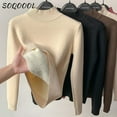 thumbnail image 3 of Fleece Lined Turtleneck Sweater Women Winter Warm Thicken Plus Velvet Knitted Pullovers Casual Slim Knitwear Long Sleeve Tops, 3 of 6