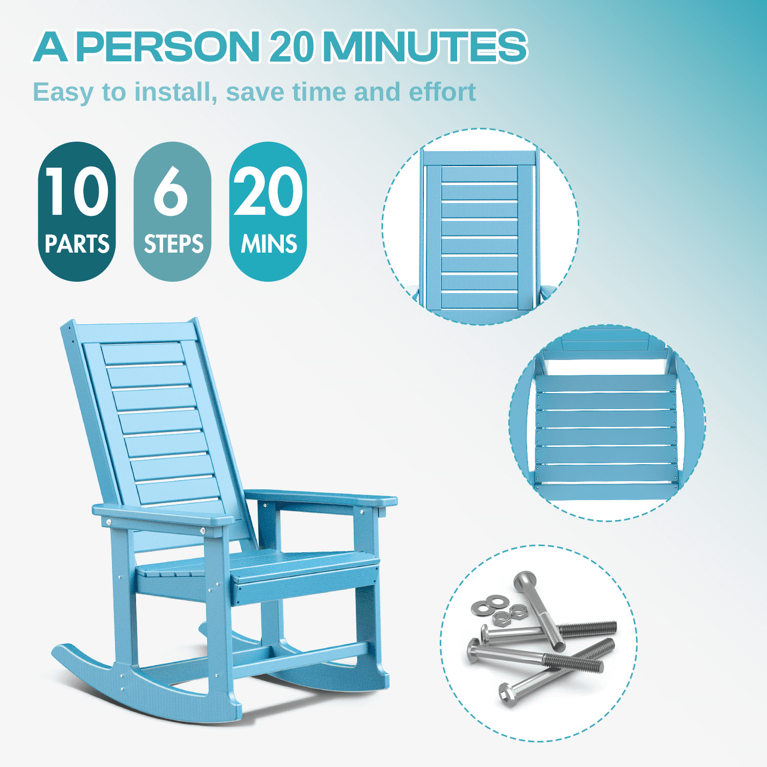 FODINGHILL Outdoor Rocking Chair Set,2 Rocking Chairs with 1 Side Table,HDPE Patio Furniture Sets,High Back Porch Rocker,2-Tier End Table for Backyard Garden Balcony,Arctic