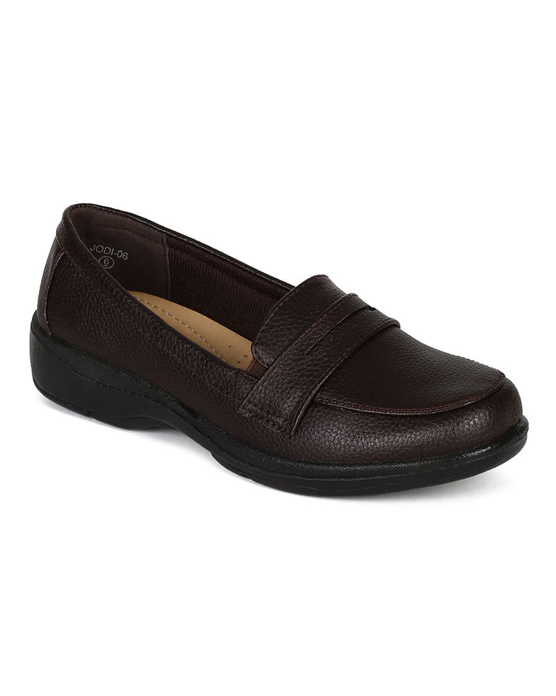 black leatherette slip on loafers