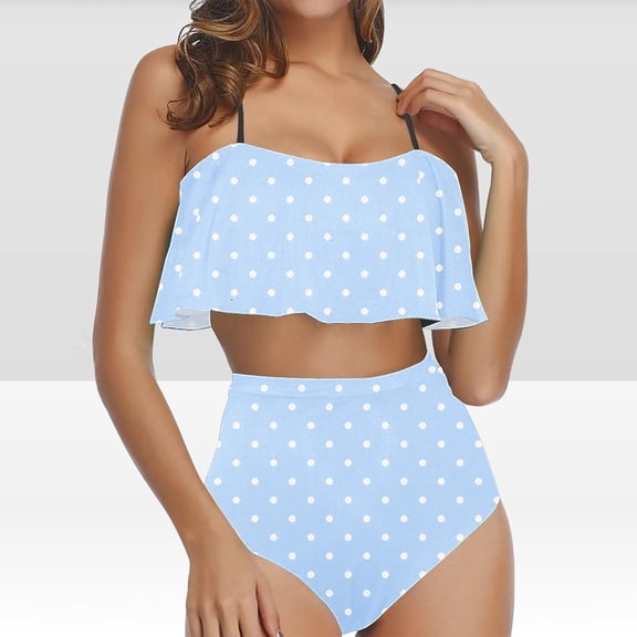 Tankini Bathing Suits for Women Ruffle Tank Top Polka Dots Modest Slimming Bodycon Swimwear High Waisted Bikinis