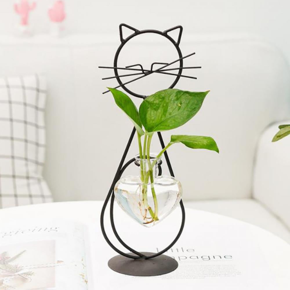 Mini Cat Shaped Glass Vase Hydroponic Plant Flower Desktop Container Pot Decor 
