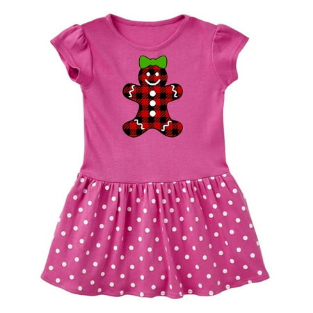 

Inktastic Buffalo Plaid Gingerbread Girl with Green Bow Gift Baby Girl Dress