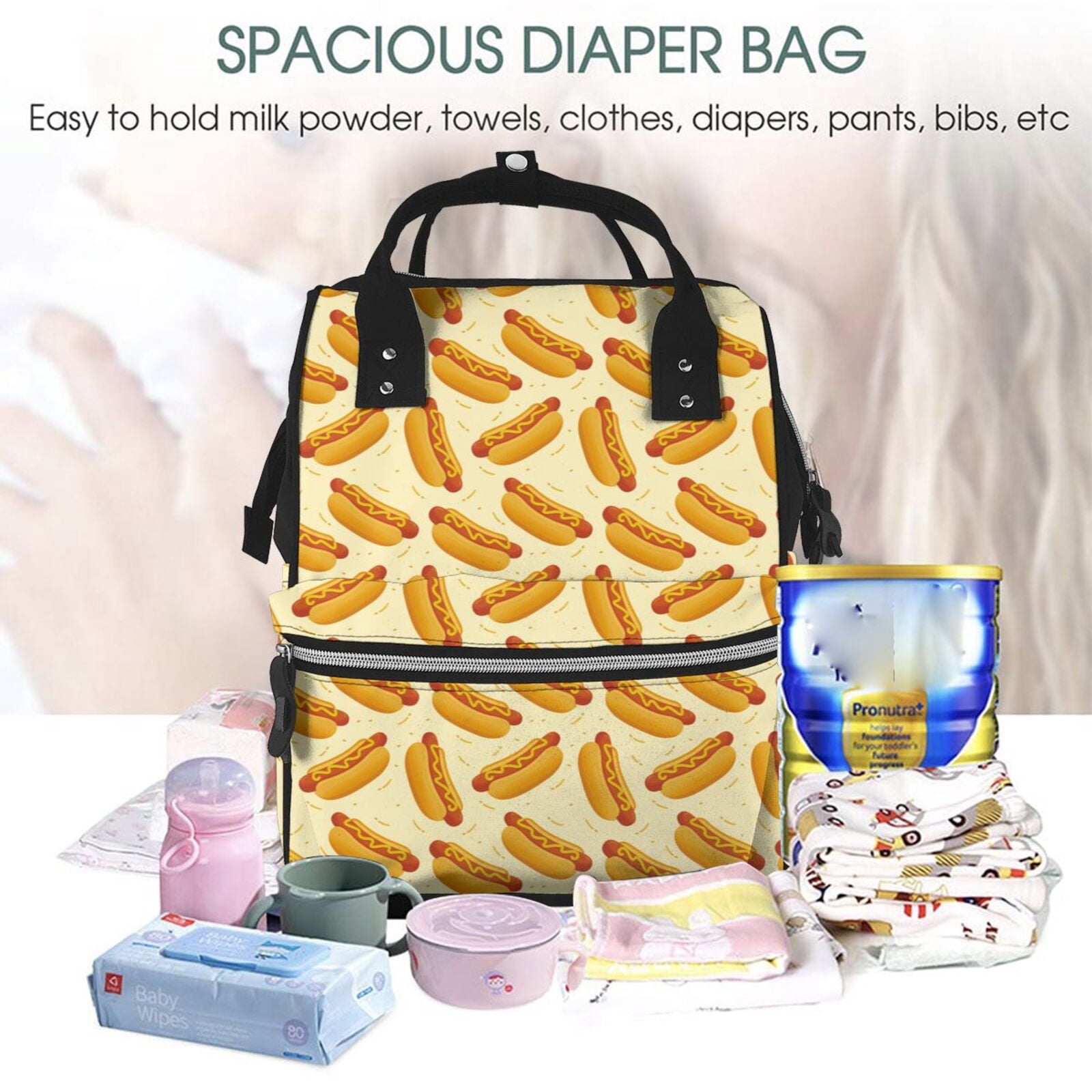 Ratiio Hot Dog 3 Mummy Backpack - Waterproof Twill Canvas, Large Capacity Diaper Bag with Multiple Pockets and Adjustable Straps