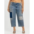 thumbnail image 5 of Jessica Simpson Women's and Women's Plus Cherry Cropped Patchwork Barrel Jeans, 25" Inseam, Sizes 2-24W, 5 of 7