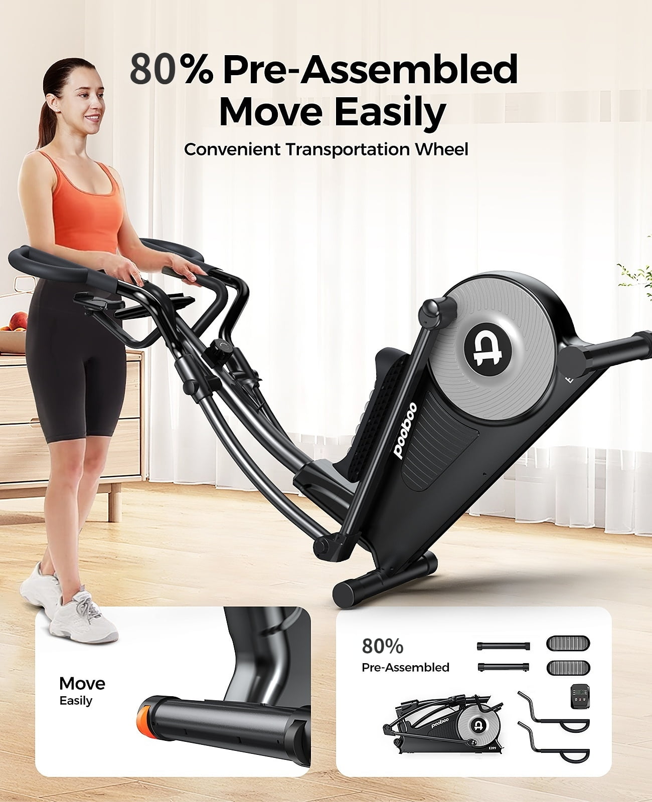 HASIMAN Elliptical Machine 16 Levels Resistance  Built-in Blue Elliptical Trainers with LCD Monitor Smooth Quiet Driven 400lbs Capacity 15.5inch Stride Length