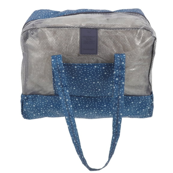 Raindrops Blue Foldable Tote Bag with Dry Wet Separation Area for Storage Suitable for Travel Camping and Sports 12.5x6.5x15 inches