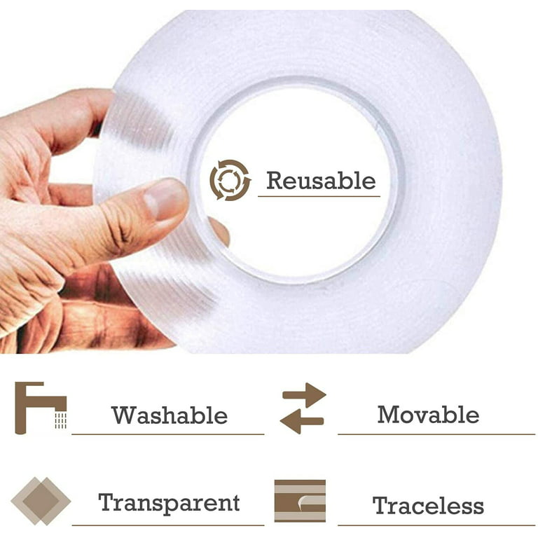 MagicPro Double Sided Tape Heavy Duty 12 Foot Removable Mounting Tape Nano  Tape For Walls, Reusable Clear Adhesive Strips Sticky Tape, Poster Tape