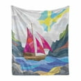 thumbnail image 1 of Modern Soft Flannel Fleece Throw Blanket, Sun Sky Clouds Sail Boat on the Sea Vitray Style Fractal Landscape Funky Picture, Cozy Plush for Indoor and Outdoor Use, 70" x 90", Multicolor, by Ambesonne, 1 of 6