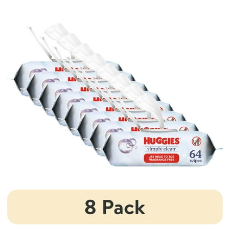 (8 pack) Huggies Simply Clean Unscented Wipes, 1 Flip-Top Pack, 64 Total Count (Select for More)