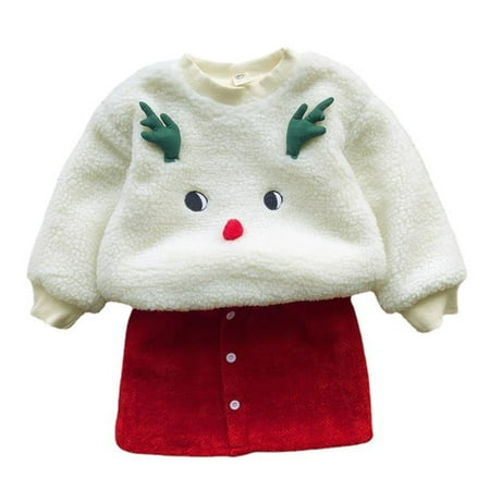 

GWAABD Cute Clothes for Girls A Baby Girls Cartoon Winter Warm Long Sleeve Tops Skirts Set Clothes 130