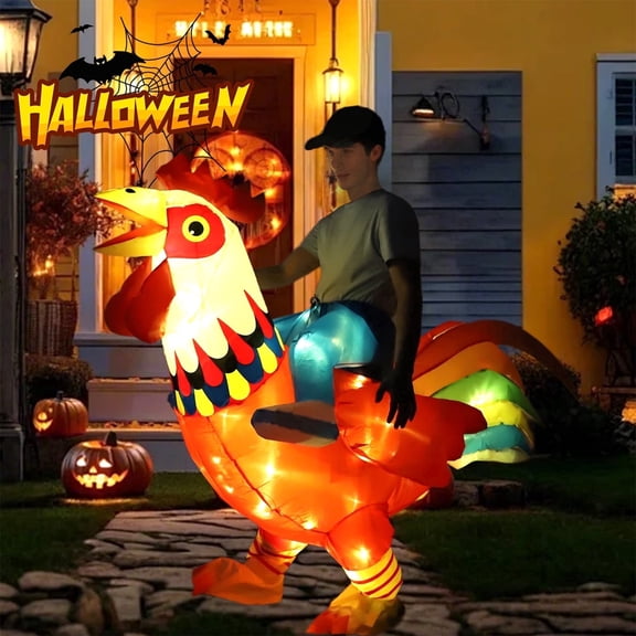 BEMUIZ Inflatable Ride-on Rooster Costume with Lights for Adults, Funny Theme Party Attire