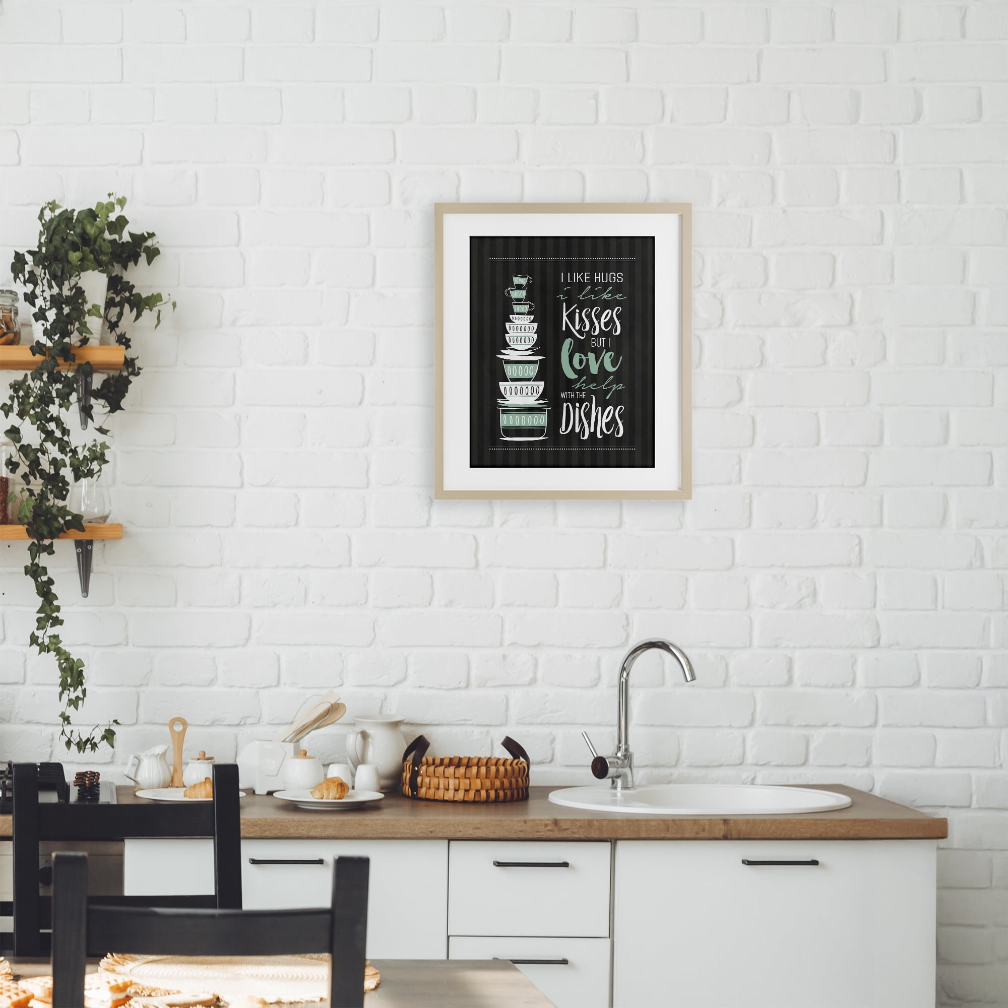 Love Help With Dishes Birch Framed Print Under Glass, design by Lettered and Lined