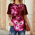 thumbnail image 1 of CHGBMOK Hauts Grande Taille pour Femmes Mode Col Rond Ample Imprimé Manches Courtes T-Shirt Blouse Hauts Été Plage en Solde, 1 of 4